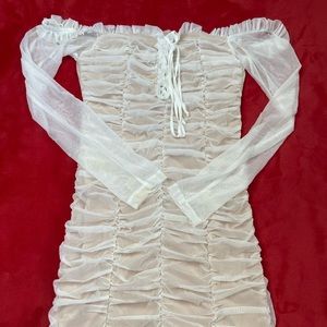 OFF THE SHOULDER WHITE MESH DRESS